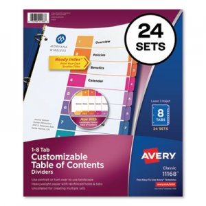 Avery AVE11168 Customizable TOC Ready Index Multicolor Dividers, 8-Tab, Letter, 24 Sets