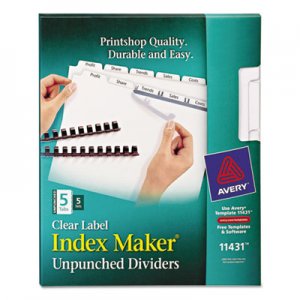 Avery 11431 Print & Apply Clear Label Unpunched Dividers, 5-Tab, Ltr, 5 Sets