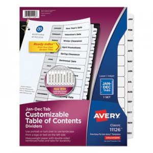 Avery AVE11126 Customizable TOC Ready Index Black and White Dividers, 12-Tab, Letter