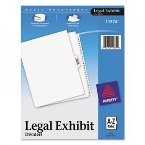 Avery AVE11374 Avery-Style Legal Exhibit Bottom Tab Divider, Title: Exhibit A-Z, Letter, White