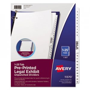 Avery AVE11370 Avery-Style Legal Exhibit Side Tab Divider, Title: 1-25, Letter, White
