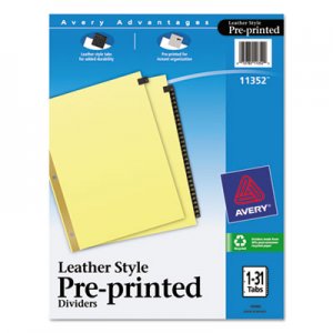 Avery 11352 Preprinted Black Leather Tab Dividers w/Gold Reinforced Edge, 31-Tab, Ltr