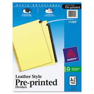 Avery 11350 Preprinted Black Leather Tab Dividers w/Gold Reinforced Edge, 25-Tab, Ltr