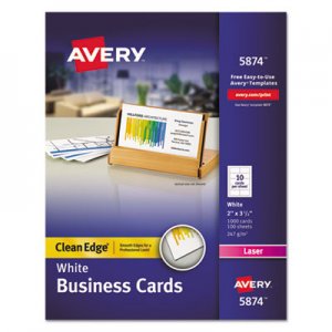 Avery 5874 Two-Side Printable Clean Edge Business Cards, Laser, 2 x 3 1/2, White, 1000/Box