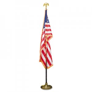 Advantus AVTMBE031400 Deluxe 3 ft x 5 ft U.S. Flag, 8 ft Oak Staff, 2" Gold Fringe, 7" Goldtone