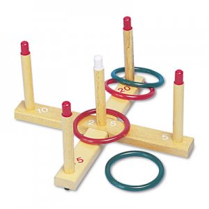 Champion Sports QS1 Ring Toss Set, Plastic/Wood, Assorted Colors, 4 Rings/5 Pegs/Set