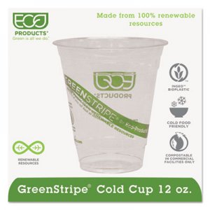 Eco-Products ECOEPCC12GS GreenStripe Renewable & Compostable Cold Cups - 12oz., 50/PK, 20 PK/CT