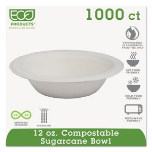 Eco-Products ECOEPBL12 Renewable & Compostable Sugarcane Bowls - 12oz., 50/PK, 20 PK/CT