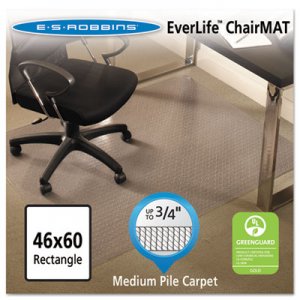ES Robbins 122371 EverLife Chair Mats For Medium Pile Carpet, Rectangular, 46 x 60, Clear