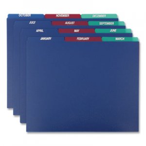 Pendaflex PFX40144 Poly Top Tab File Guides, 1/3-Cut Top Tab, January to December, 8.5 x 11, Assorted