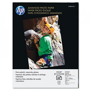 HP Q8690A Advanced Photo Paper, 56 lbs., Glossy, 5 x 7, 60 Sheets/Pack