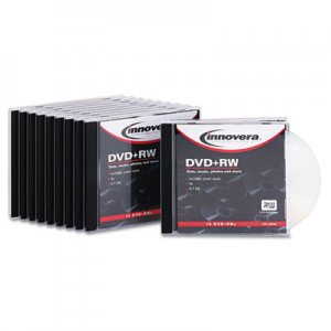 Innovera IVR46846 DVD+RW Discs, 4.7GB, 4x, w/Slim Jewel Cases, Silver, 10/Pack