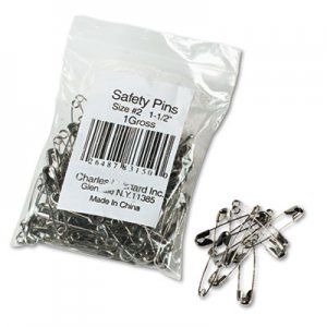 Charles Leonard 83150 Safety Pins, Nickel-Plated, Steel, 1 1/2" Length, 144/Pack