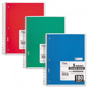 Mead 05682 Spiral Bound Notebook, Perforated, College Rule, 10 x 8, White, 180 Sheets