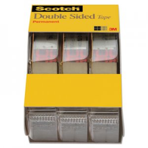 Scotch MMM3136 Double-Sided Permanent Tape in Handheld Dispenser, 1" Core, 0.5" x 20.83 ft, Clear, 3/Pack