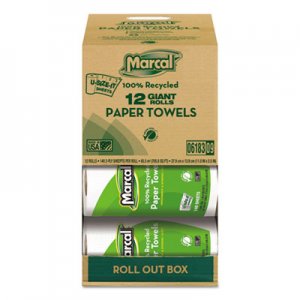 Marcal MRC6183 100% Premium Recycled Kitchen Roll Towels, 2-Ply, 5 1/2 x 11, 140 Sheets, 12 Rolls/Carton