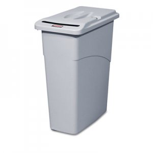 Rubbermaid Commercial 9W15LGY Slim Jim Confidential Document Receptacle w/Lid, Rectangle, 23gal, Light Gray