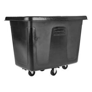 Rubbermaid Commercial RCP461200BLA Metal Frame Cube Truck, Rectangular, Polyethylene, 400 lb Capacity, 12 cu ft, Black