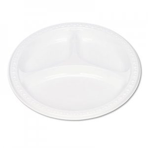 Tablemate TBL19644WH Plastic Dinnerware, Compartment Plates, 9" dia, White, 125/Pack