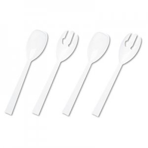 Tablemate W95PK4 Table Set Plastic Serving Forks & Spoons, White, 24 Forks, 24 Spoons per Pack
