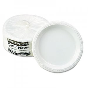 Tablemate TM10644WH Plastic Dinnerware, Plates, 10 1/4" dia, White, 125/Pack