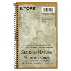 TOPS TOP74108 Second Nature Subject Wirebound Notebook, Narrow, 8 x 5, White, 80 Sheets
