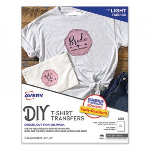 Avery AVE3275 Fabric Transfers, 8.5 x 11, White, 12/Pack