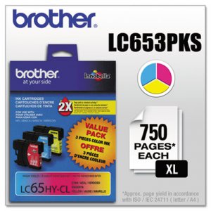 Brother LC653PKS LC653PKS Innobella High-Yield Ink, Cyan/Magenta/Yellow, 3/PK