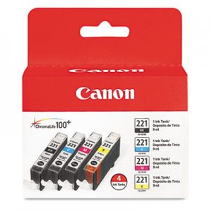 Canon CNM2946B004 2946B004 (CLI-221) Ink, Black/Cyan/Magenta/Yellow, 4/PK