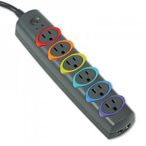 Kensington KMW62147 SmartSockets Color-Coded Strip Surge Protector, 6 Outlets, 7 ft Cord, 945 Joules