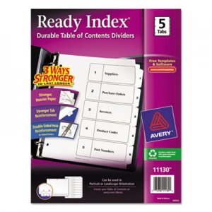 Avery 11130 Ready Index Customizable Table of Contents Black & White Dividers, 5-Tab, Letter