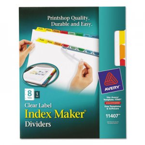 Avery 11407 Index Maker Print & Apply Clear Label Dividers w/Color Tabs, 8-Tab, Letter