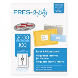 PRES-a-ply 30601 Laser Address Labels, 1 x 4, White, 2000/Box