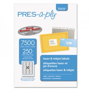 PRES-a-ply 30606 Laser Address Labels, 1 x 2 5/8, White, 7500/Box
