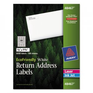 Avery 48467 EcoFriendly Laser/Inkjet Mailing Labels, 1/2 x 1 3/4, White, 8000/Pack