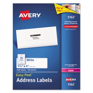 Avery 5162 Easy Peel Mailing Address Labels, Laser, 1 1/3 x 4, White, 1400/Box