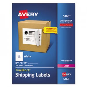 Avery 5165 Full-Sheet Labels with TrueBlock Technology, Laser, 8 1/2 x 11, White, 100/Box