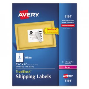 Avery 5164 Shipping Labels with TrueBlock Technology, Laser, 3 1/3 x 4, White, 600/Box