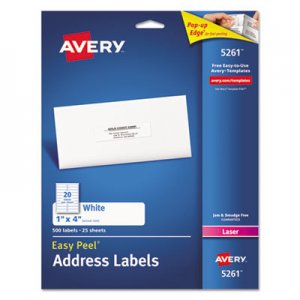Avery 5261 Easy Peel Laser Address Labels, 1 x 4, White, 500/Pack