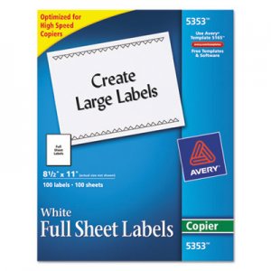 Avery 5353 Copier Mailing Labels, 8 1/2 x 11, White, 100/Box