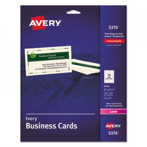 Avery 5376 Printable Microperf Business Cards, Laser, 2 x 3 1/2, Ivory, Uncoated, 250/Pack