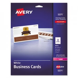 Avery 5371 Printable Microperf Business Cards, Laser, 2 x 3 1/2, White, Uncoated, 250/Pack