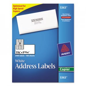 Avery 5363 Copier Mailing Labels, 1 3/8 x 2 13/16, White, 2400/Box