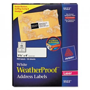 Avery 5522 WeatherProof Mailing Labels w/TrueBlock, Laser, White, 1 1/3 x 4, 700/Pack