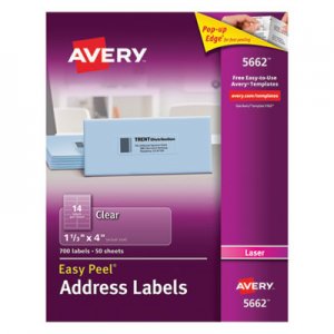 Avery 5662 Clear Easy Peel Mailing Labels, Laser, 1 1/3 x 4, 700/Box