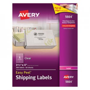 Avery 5664 Clear Easy Peel Mailing Labels, Laser, 3 1/3 x 4, 300/Box