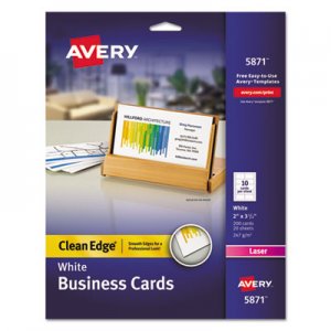 Avery 5871 Two-Side Printable Clean Edge Business Cards, Laser, 2 x 3 1/2, White, 200/Pack