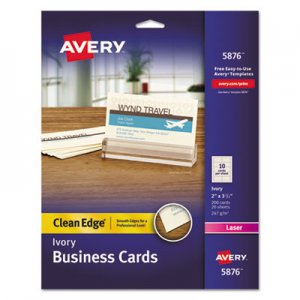 Avery 5876 Two-Side Printable Clean Edge Business Cards, Laser, 2 x 3 1/2, Ivory, 200/Pack
