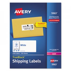 Avery 5963 Shipping Labels with TrueBlock Technology, Laser, 2 x 4, White, 2500/Box