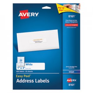 Avery 8161 Easy Peel Inkjet Address Labels, 1 x 4, White, 500/Pack